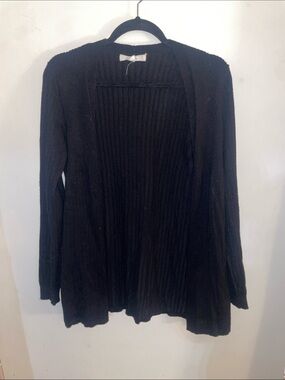 Black Ribbed Open-Front Women's Sweater Cardigan